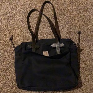 Filson Zippered Tote Bag Rugged Twill Leather Navy